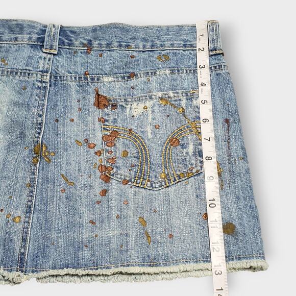 Vintage Y2K Wet Seal Denim Mini Skirt Distressed Paint Splatter Large Low Rise - Picture 9 of 9
